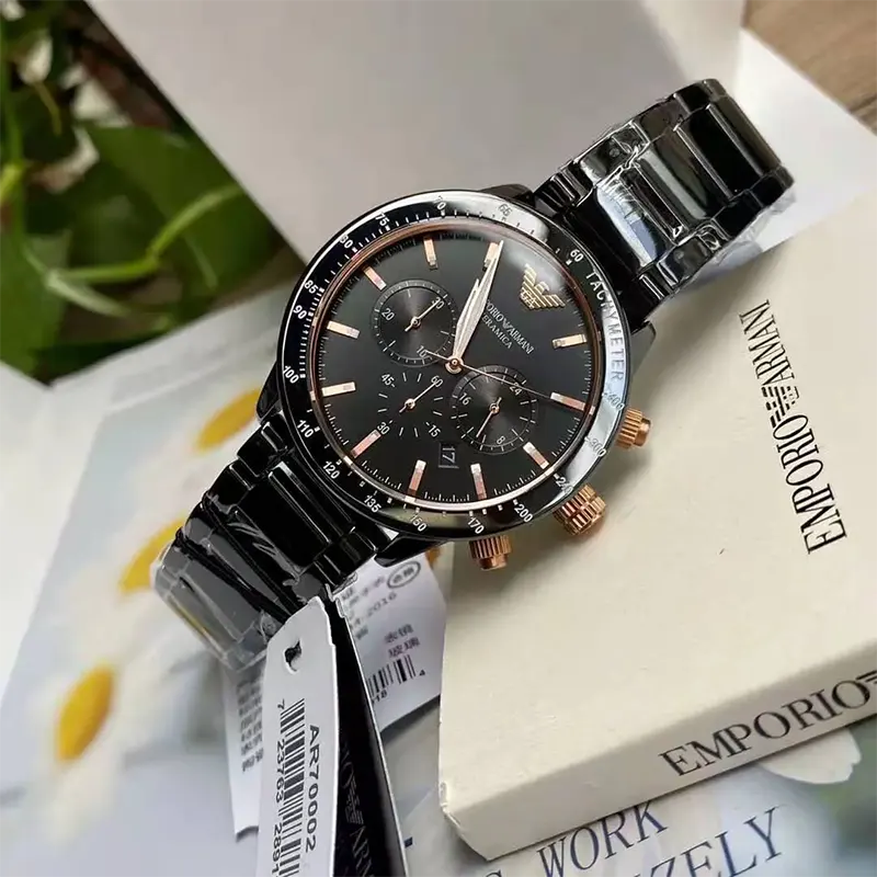 Emporio Armani Men's Chronograph Black Dial Watch- AR70002
